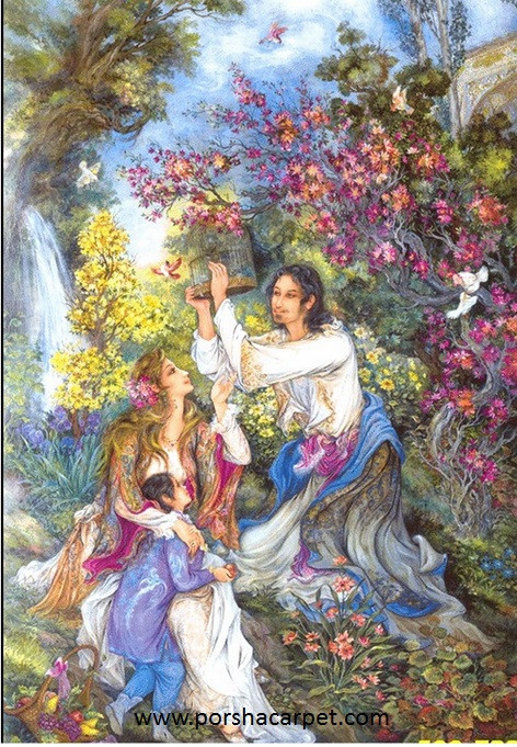 نخ ونقشه تابلوفرش طرح مینیاتوری کد-1830