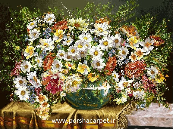نخ ونقشه تابلوفرش طرح گل وگلدان کد2213