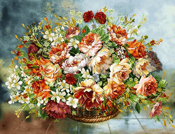 نخ ونقشه تابلوفرش طرح گل وگلدان کد7c880py