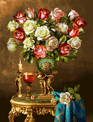 نخ ونقشه تابلوفرش طرح گل وگلدان کد3445