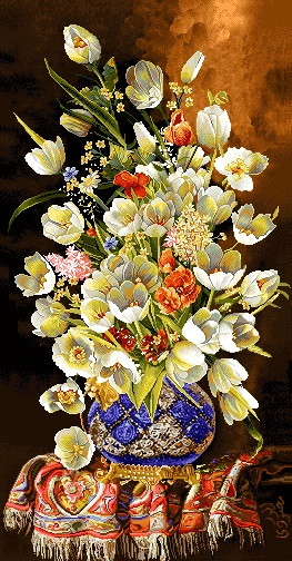 نخ ونقشه تابلوفرش طرح گل وگلدان کد3443