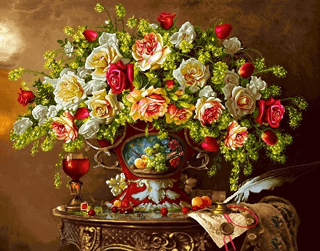 نخ ونقشه تابلوفرش طرح گل وگلدان کد78